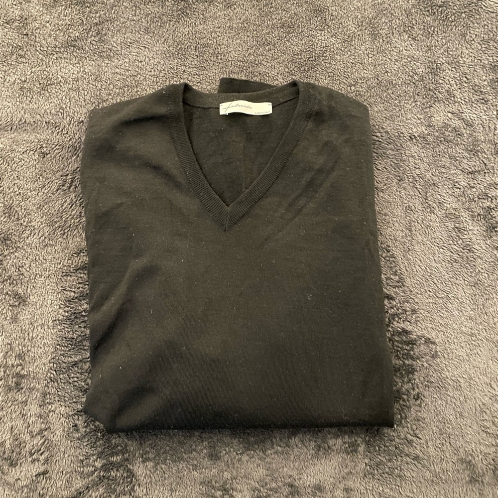Falconeri Men's Black Merino Wool Silk 70/30 V-Neck Sweater Size L